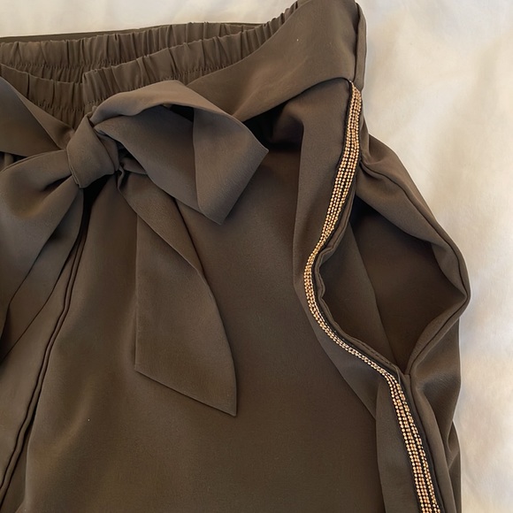 Olive Green Pants With Gold Beaded Design - Picture 3 of 7